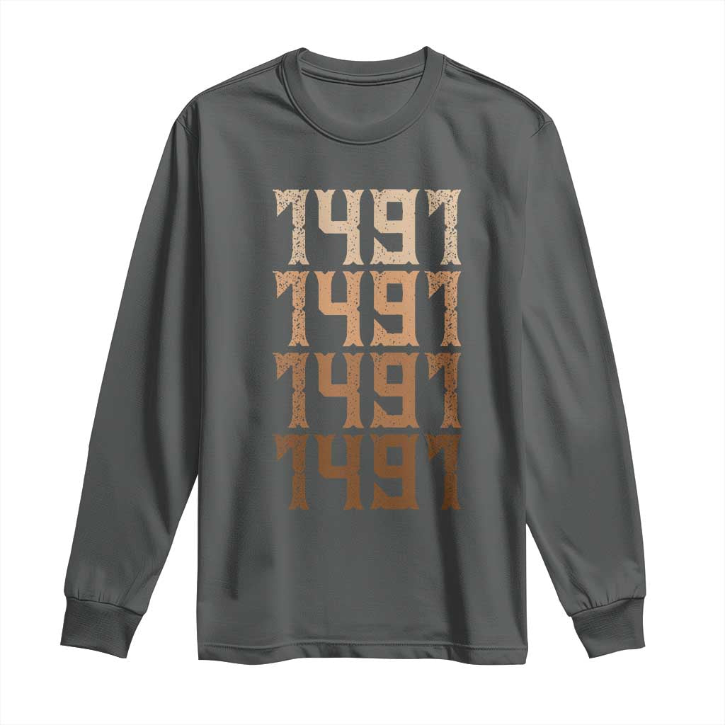 Proud Native American 1491 Pre Columbus Indigenous People Day Long Sleeve Shirt - Wonder Print Shop