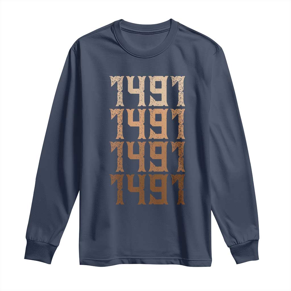 Proud Native American 1491 Pre Columbus Indigenous People Day Long Sleeve Shirt - Wonder Print Shop