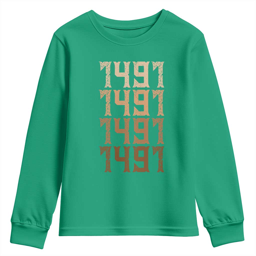 Proud Native American 1491 Pre Columbus Indigenous People Day Youth Sweatshirt - Wonder Print Shop