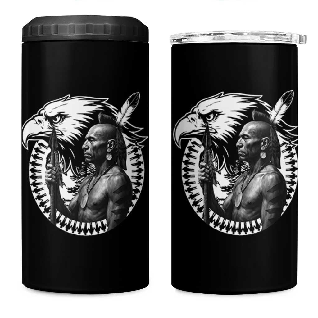 Mohawk Warrior Tribe 4 in 1 Can Cooler Tumbler Native American Haudenosaunee Pride Vintage Eagle - Wonder Print Shop
