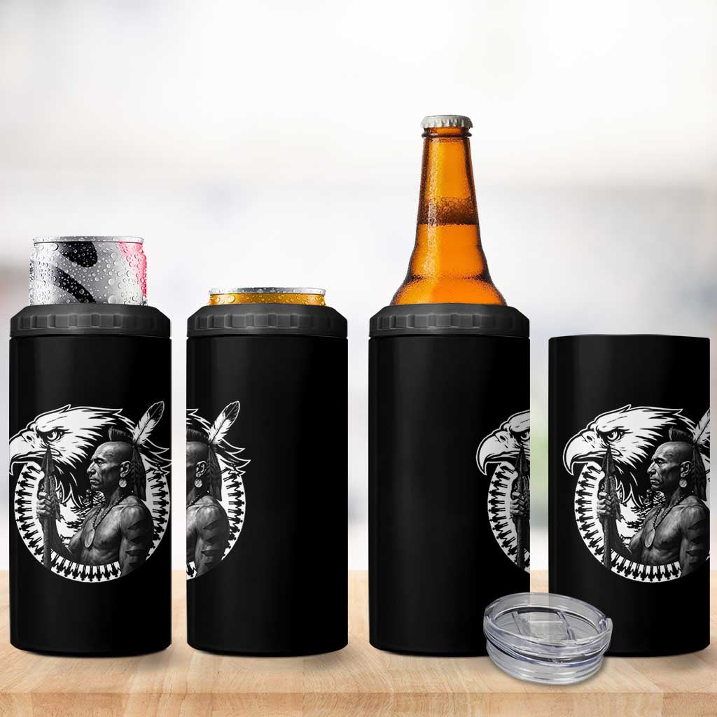 Mohawk Warrior Tribe 4 in 1 Can Cooler Tumbler Native American Haudenosaunee Pride Vintage Eagle - Wonder Print Shop