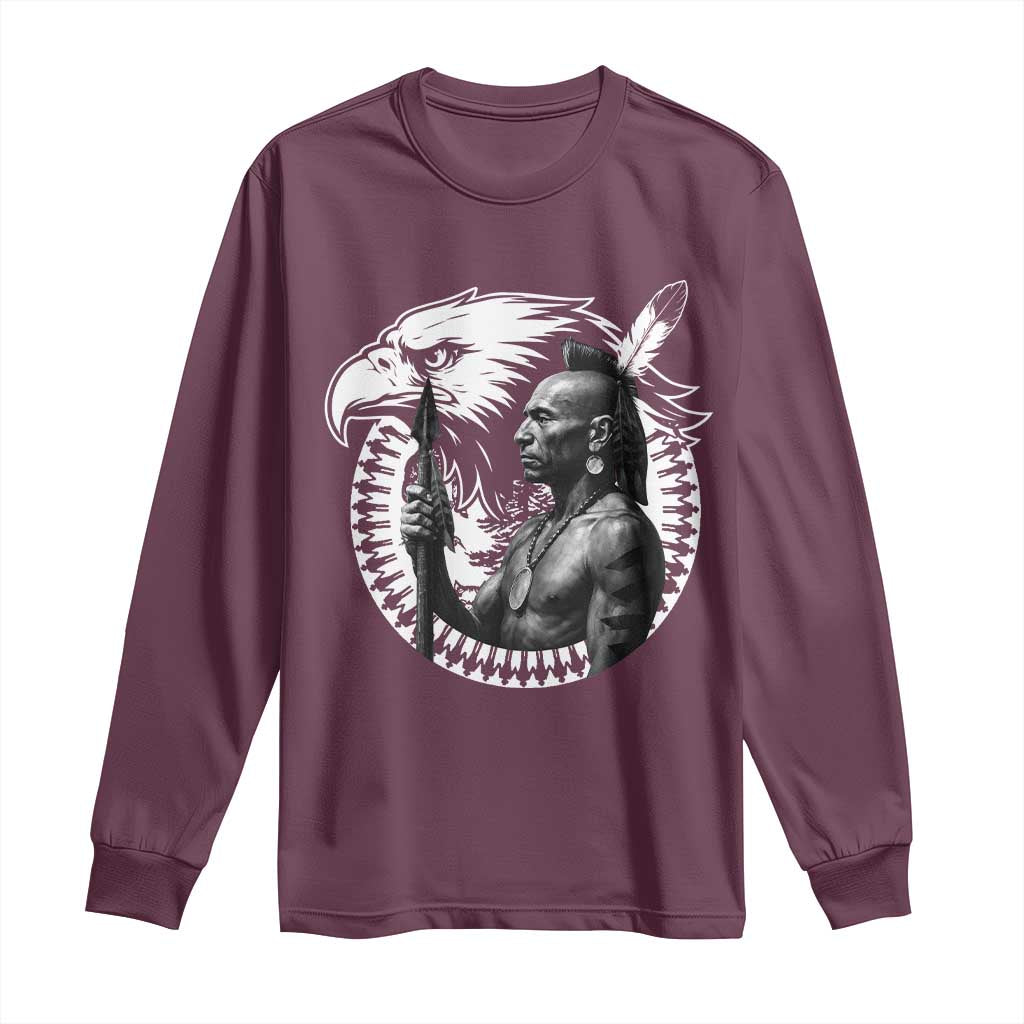 Mohawk Warrior Tribe Long Sleeve Shirt Native American Haudenosaunee Pride Vintage Eagle - Wonder Print Shop