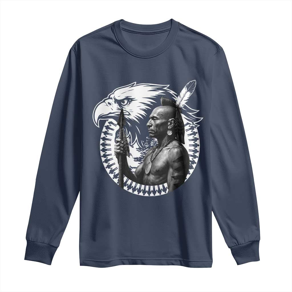 Mohawk Warrior Tribe Long Sleeve Shirt Native American Haudenosaunee Pride Vintage Eagle - Wonder Print Shop