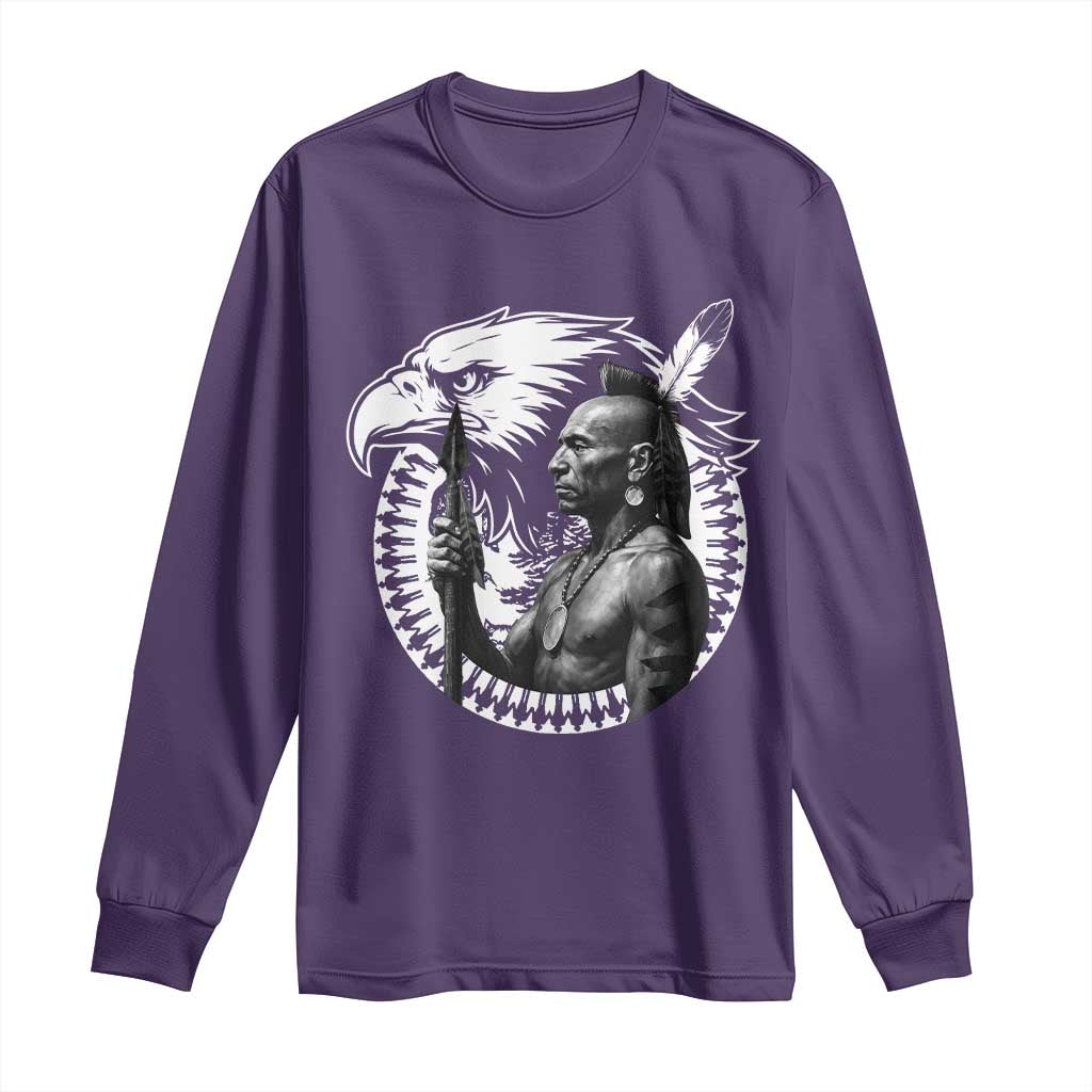 Mohawk Warrior Tribe Long Sleeve Shirt Native American Haudenosaunee Pride Vintage Eagle - Wonder Print Shop