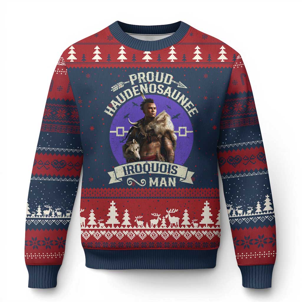 Proud Haudenosaunee Iroquois Man Ugly Christmas Sweater Mohawk Tribe Native American - Wonder Print Shop