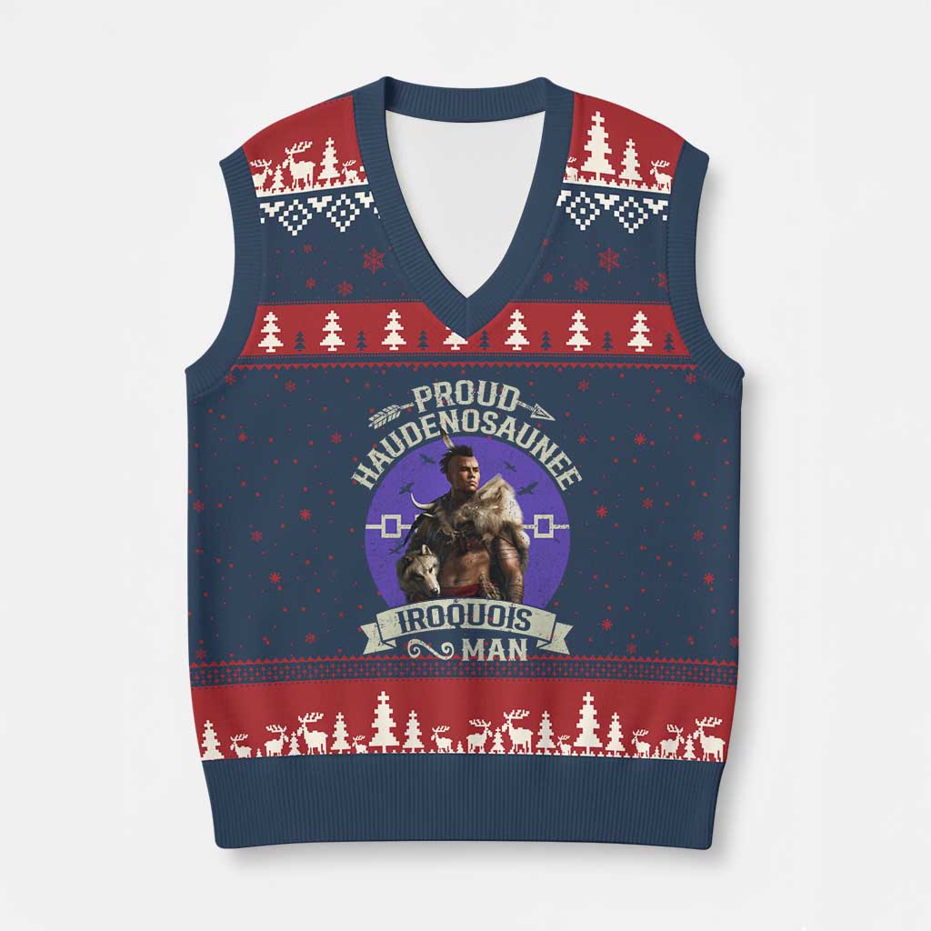 Proud Haudenosaunee Iroquois Man V-Neck Knit Sweater Vest Mohawk Tribe Native American - Wonder Print Shop