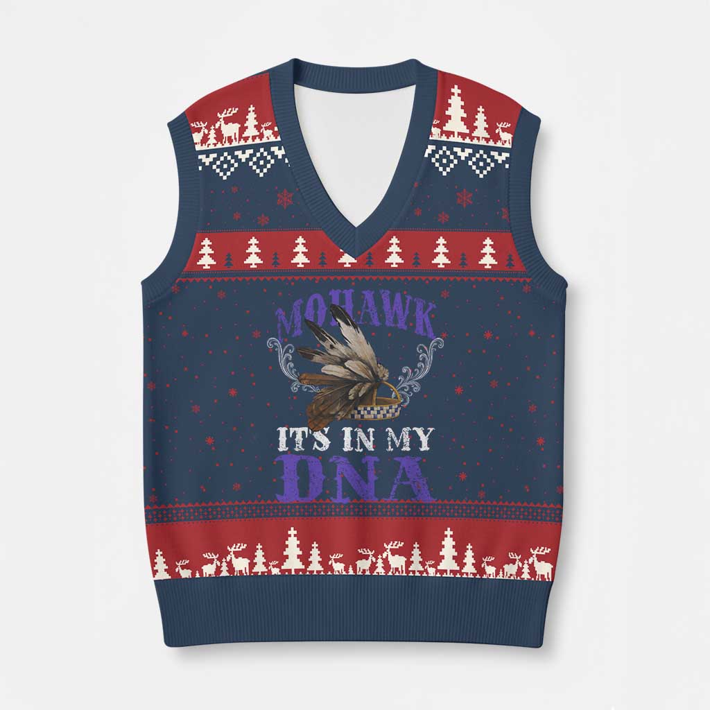 Mohawk It's In My DNA V-Neck Knit Sweater Vest Native American Pride Mohawk Gustoweh - Wonder Print Shop