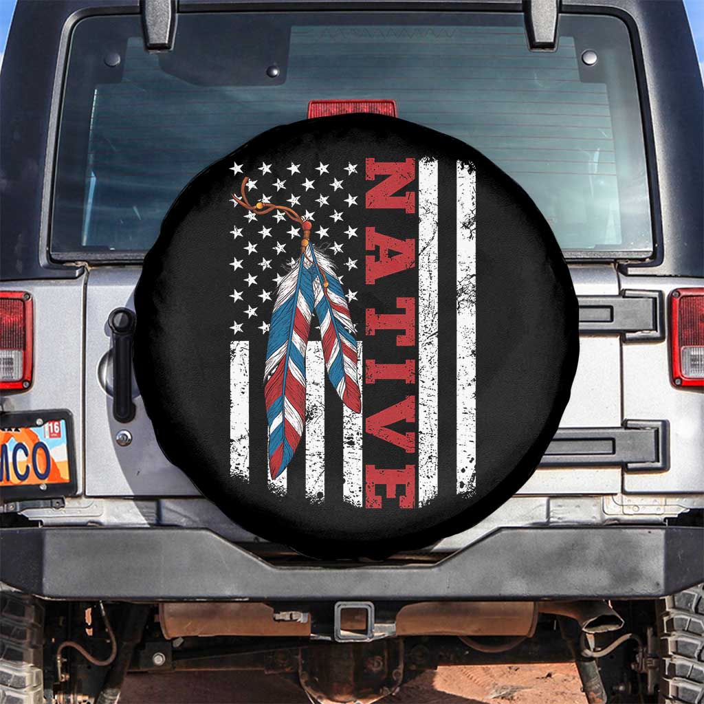 Native American Feathers Vintage USA Flag Spare Tire Cover Proud Indigenous People - Wonder Print Shop