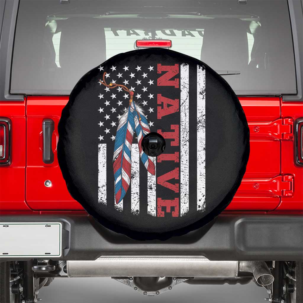 Native American Feathers Vintage USA Flag Spare Tire Cover Proud Indigenous People - Wonder Print Shop