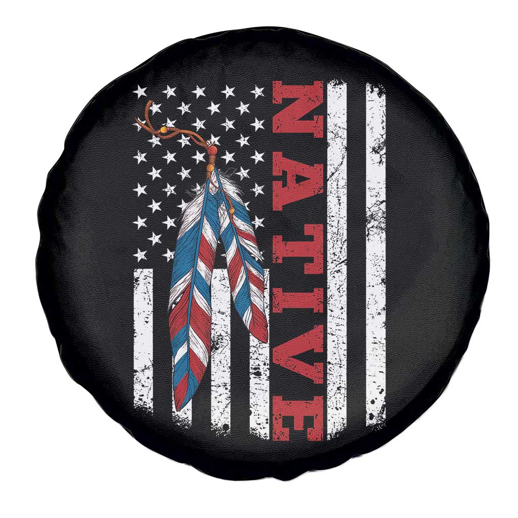 Native American Feathers Vintage USA Flag Spare Tire Cover Proud Indigenous People - Wonder Print Shop