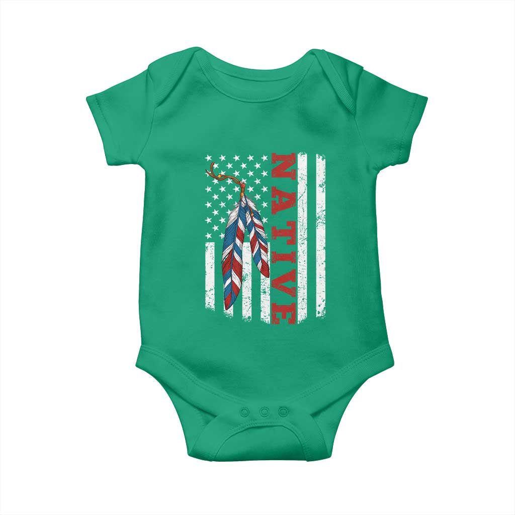 Native American Feathers Vintage USA Flag Baby Onesie Proud Indigenous People - Wonder Print Shop