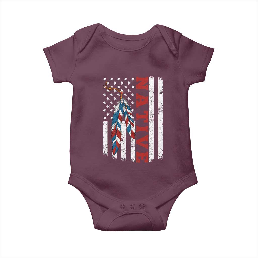 Native American Feathers Vintage USA Flag Baby Onesie Proud Indigenous People - Wonder Print Shop