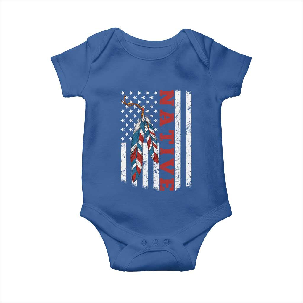 Native American Feathers Vintage USA Flag Baby Onesie Proud Indigenous People - Wonder Print Shop