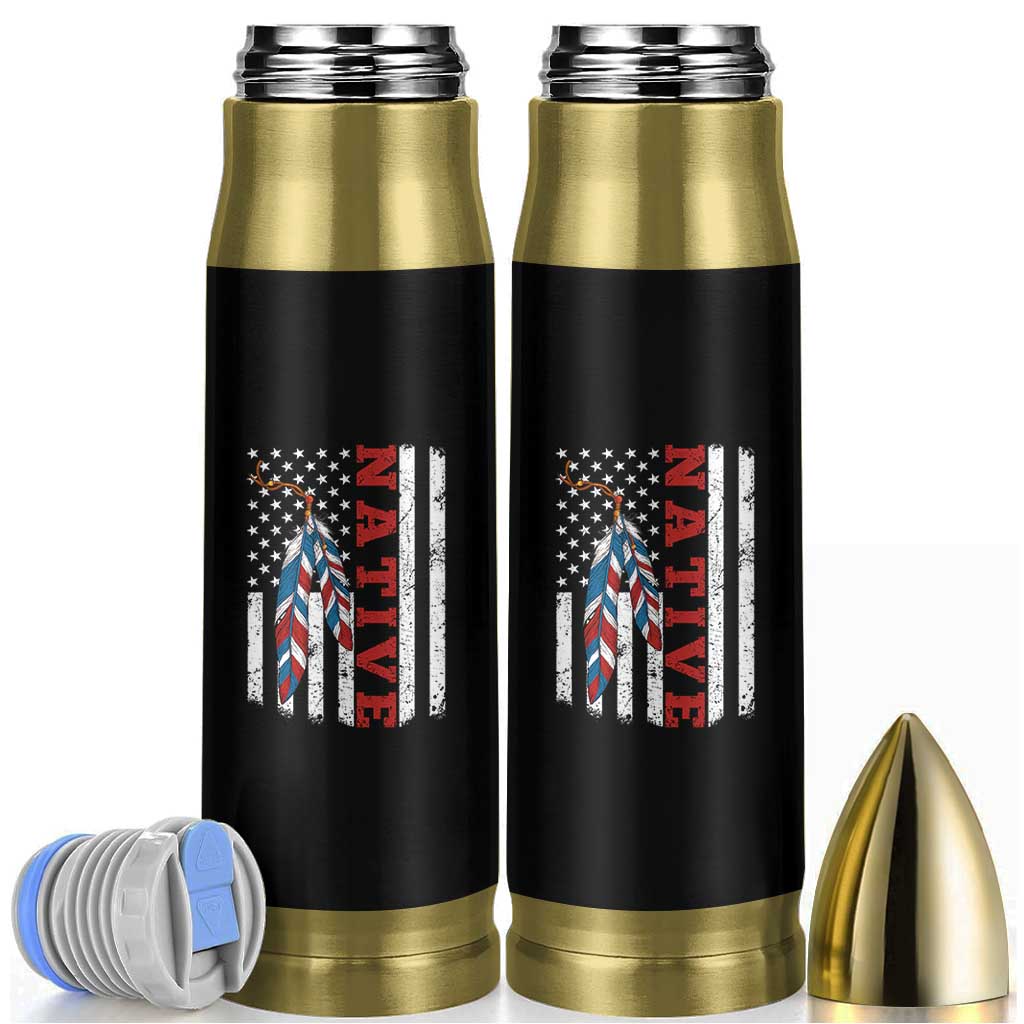 Native American Feathers Vintage USA Flag Bullet Tumbler Proud Indigenous People - Wonder Print Shop