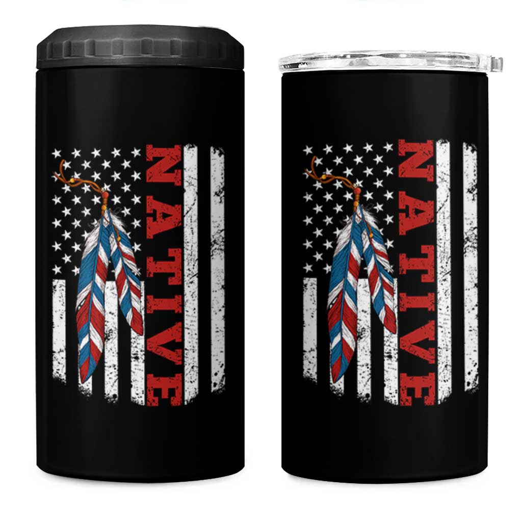 Native American Feathers Vintage USA Flag 4 in 1 Can Cooler Tumbler Proud Indigenous People - Wonder Print Shop