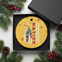 Native American Feathers Vintage USA Flag Ceramic Ornament Proud Indigenous People