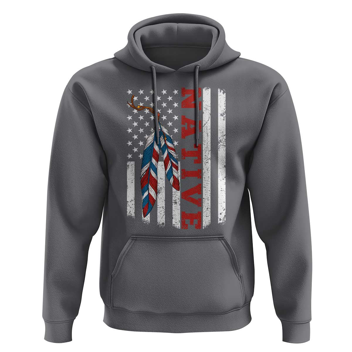 Native American Feathers Vintage USA Flag Hoodie Proud Indigenous People - Wonder Print Shop