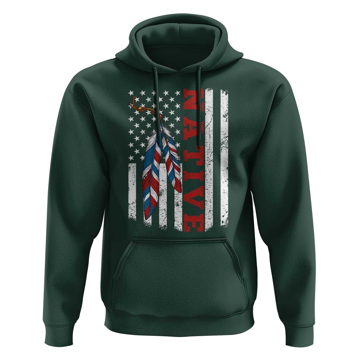 Native American Feathers Vintage USA Flag Hoodie Proud Indigenous People - Wonder Print Shop