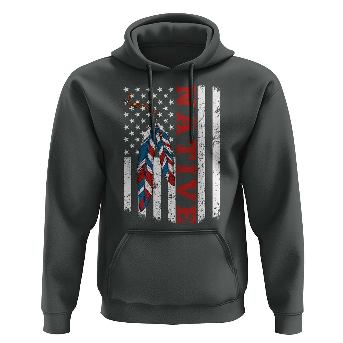 Native American Feathers Vintage USA Flag Hoodie Proud Indigenous People - Wonder Print Shop