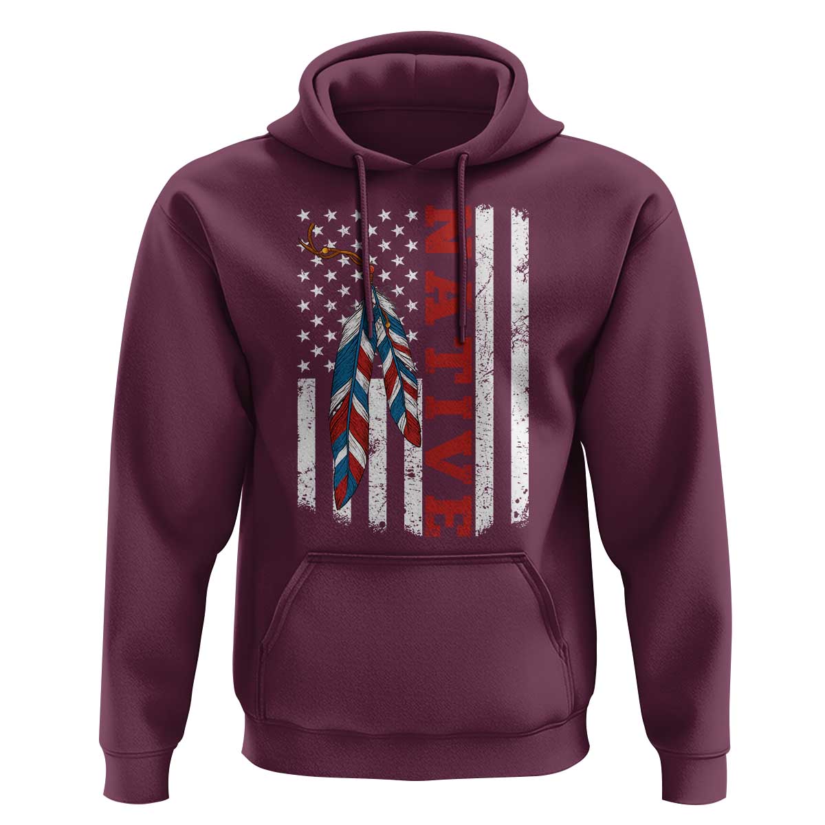 Native American Feathers Vintage USA Flag Hoodie Proud Indigenous People - Wonder Print Shop