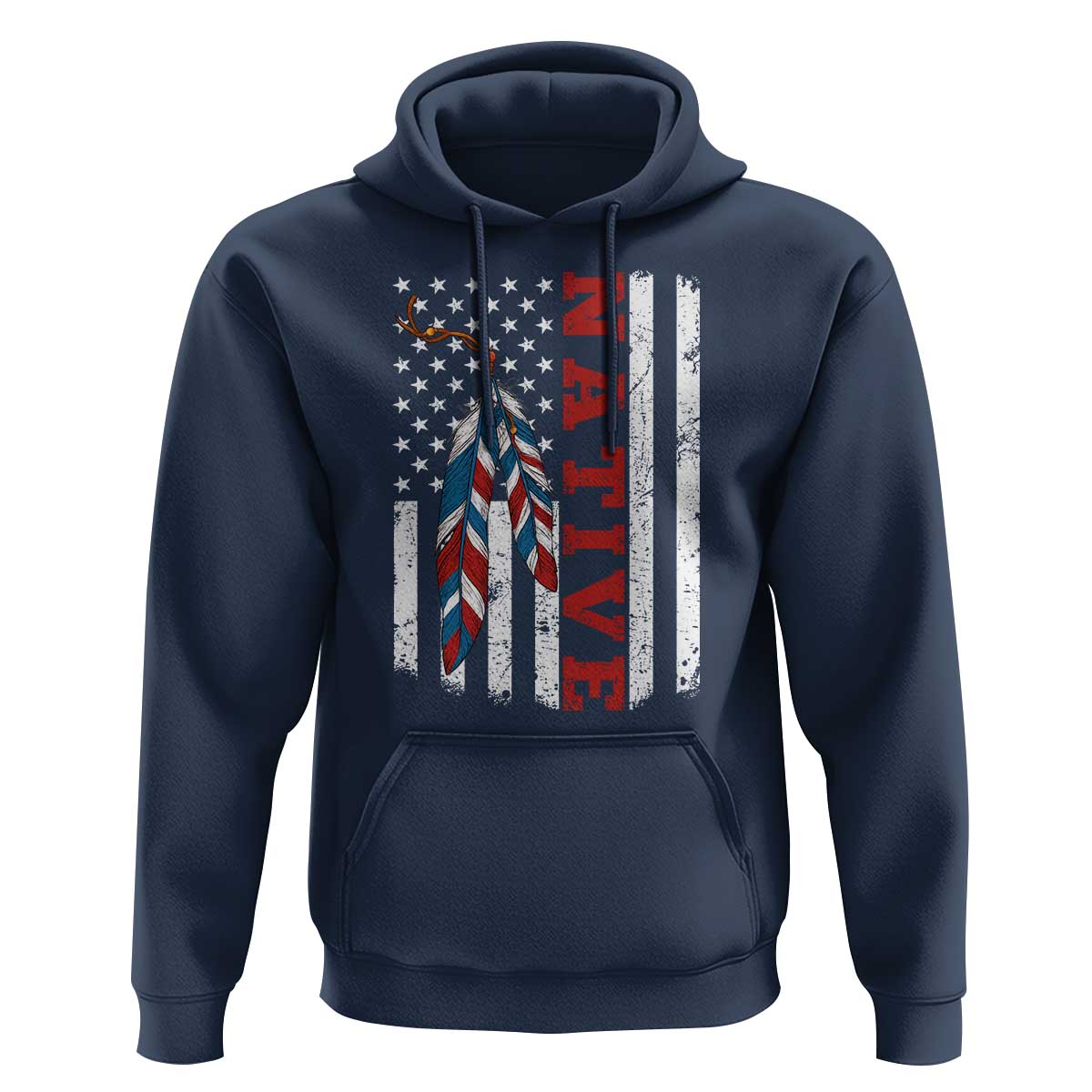 Native American Feathers Vintage USA Flag Hoodie Proud Indigenous People - Wonder Print Shop