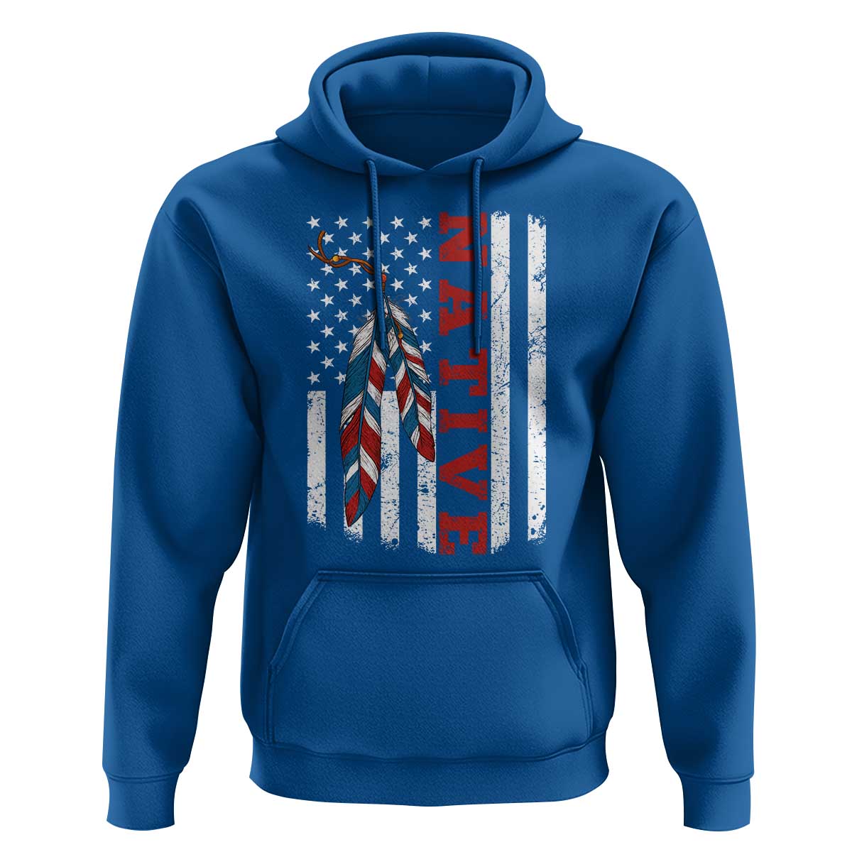 Native American Feathers Vintage USA Flag Hoodie Proud Indigenous People - Wonder Print Shop