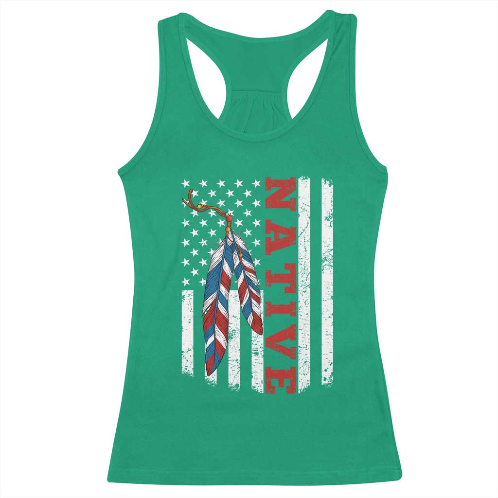 Native American Feathers Vintage USA Flag Racerback Tank Top Proud Indigenous People - Wonder Print Shop