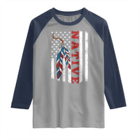 Native American Feathers Vintage USA Flag Raglan Shirt Proud Indigenous People - Wonder Print Shop