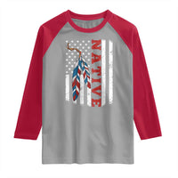 Native American Feathers Vintage USA Flag Raglan Shirt Proud Indigenous People - Wonder Print Shop