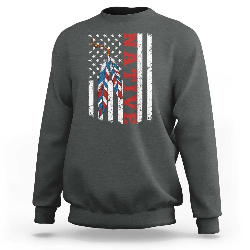 Native American Feathers Vintage USA Flag Sweatshirt Proud Indigenous People - Wonder Print Shop
