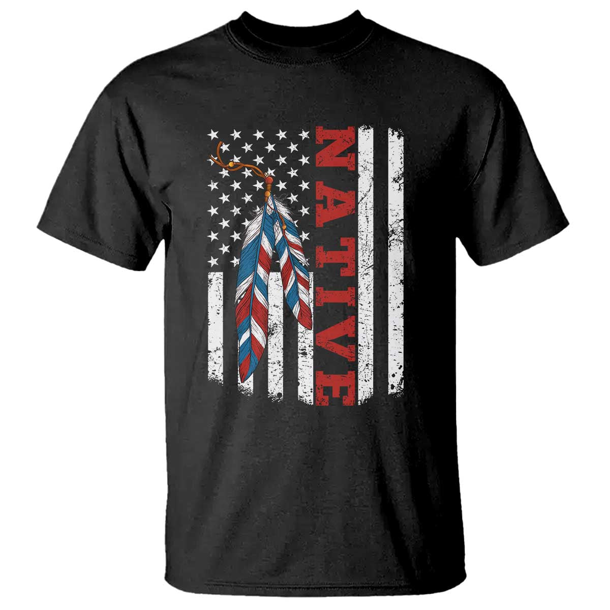 Native American Feathers Vintage USA Flag T Shirt Proud Indigenous People - Wonder Print Shop