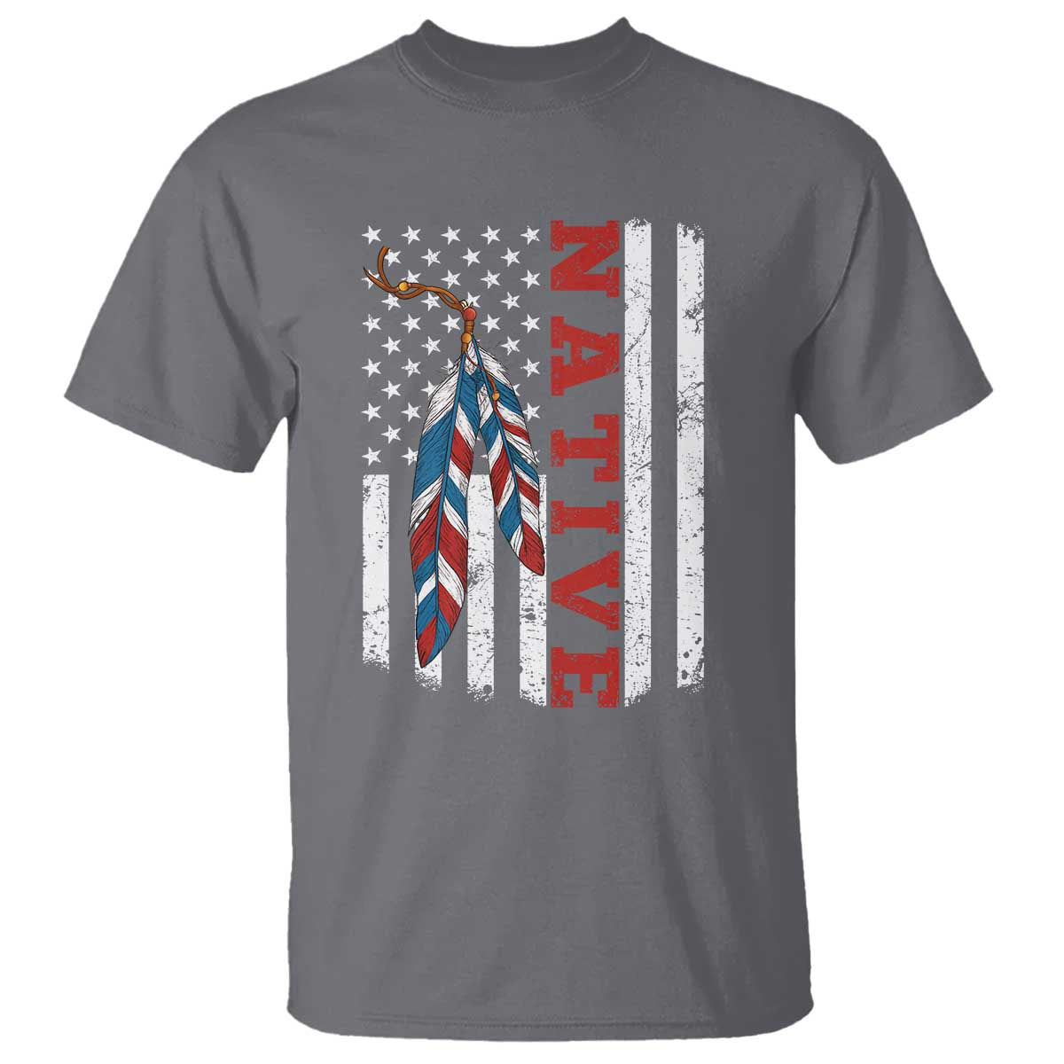 Native American Feathers Vintage USA Flag T Shirt Proud Indigenous People - Wonder Print Shop