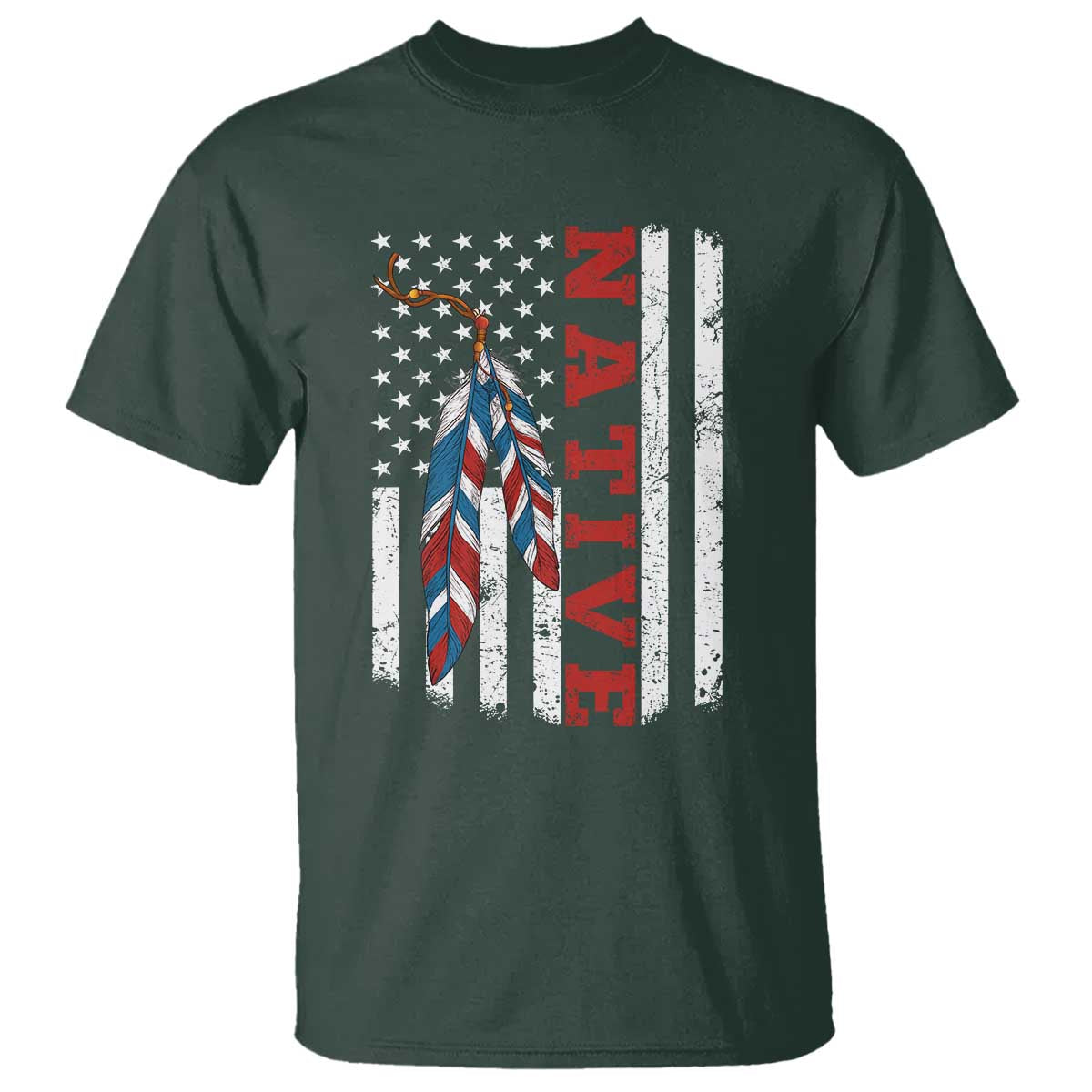 Native American Feathers Vintage USA Flag T Shirt Proud Indigenous People - Wonder Print Shop