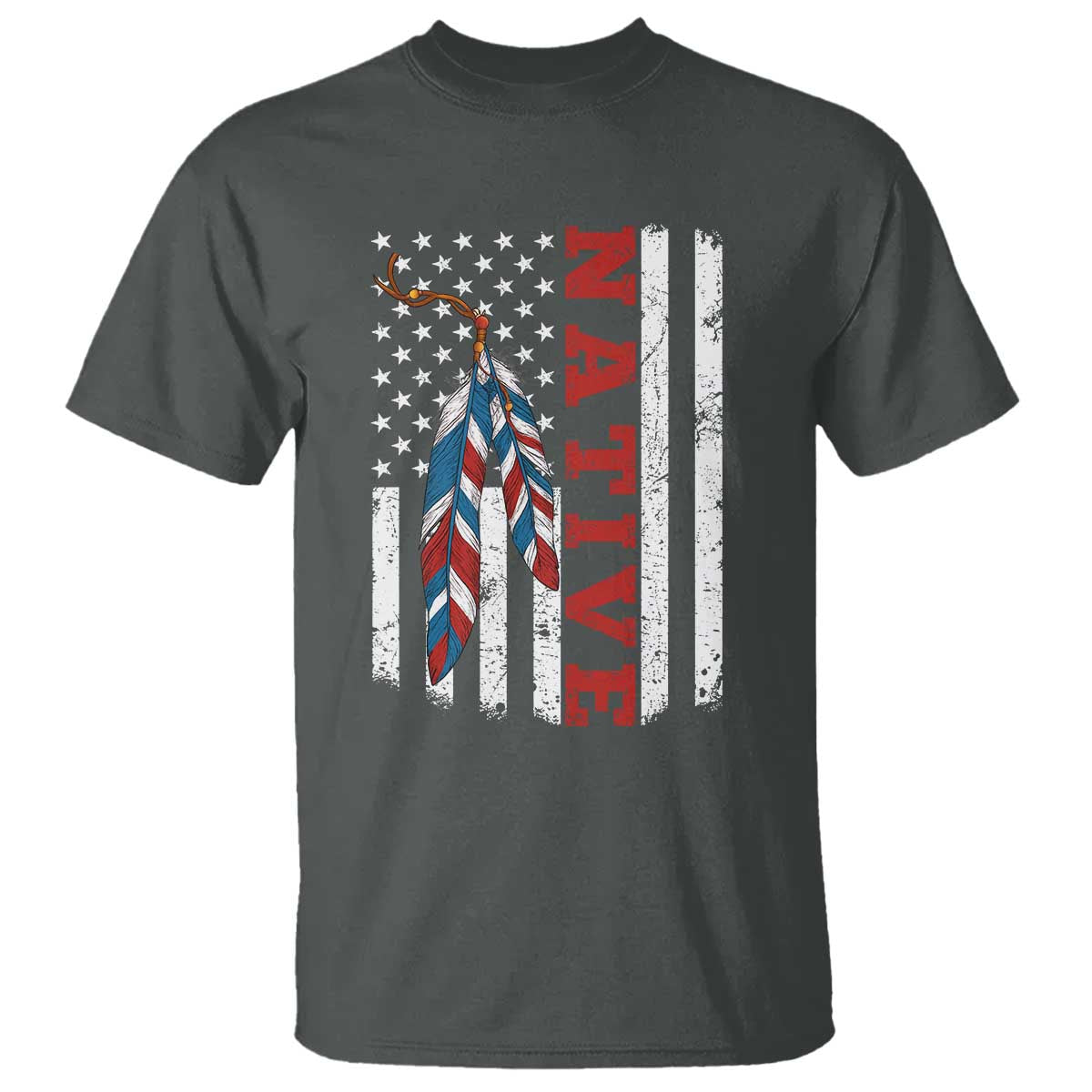Native American Feathers Vintage USA Flag T Shirt Proud Indigenous People - Wonder Print Shop