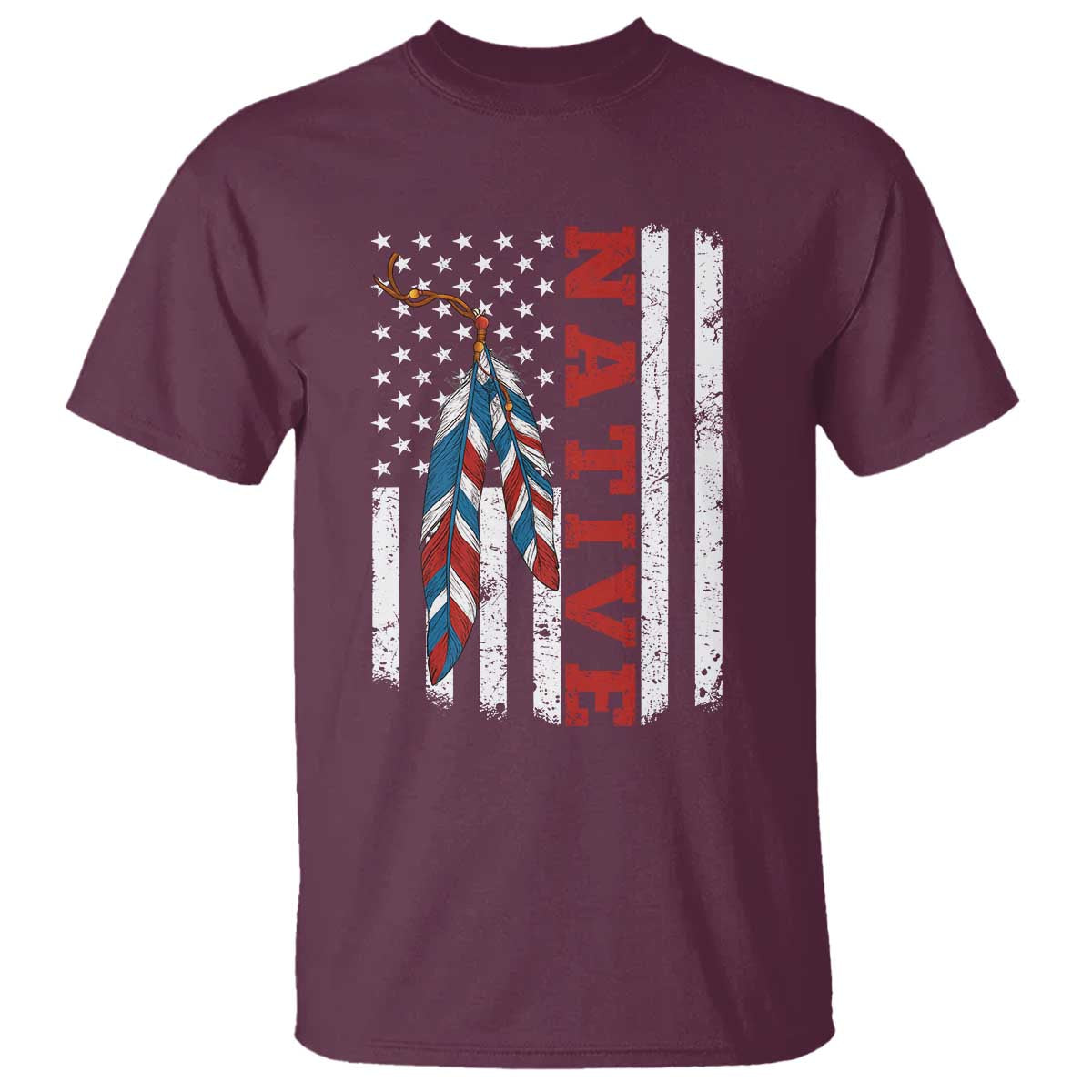 Native American Feathers Vintage USA Flag T Shirt Proud Indigenous People - Wonder Print Shop