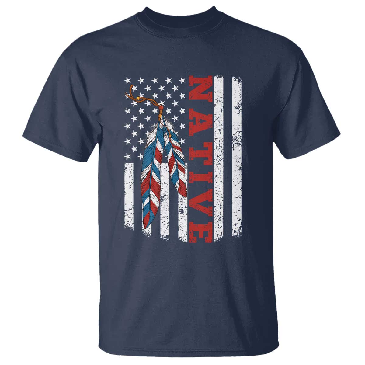 Native American Feathers Vintage USA Flag T Shirt Proud Indigenous People - Wonder Print Shop