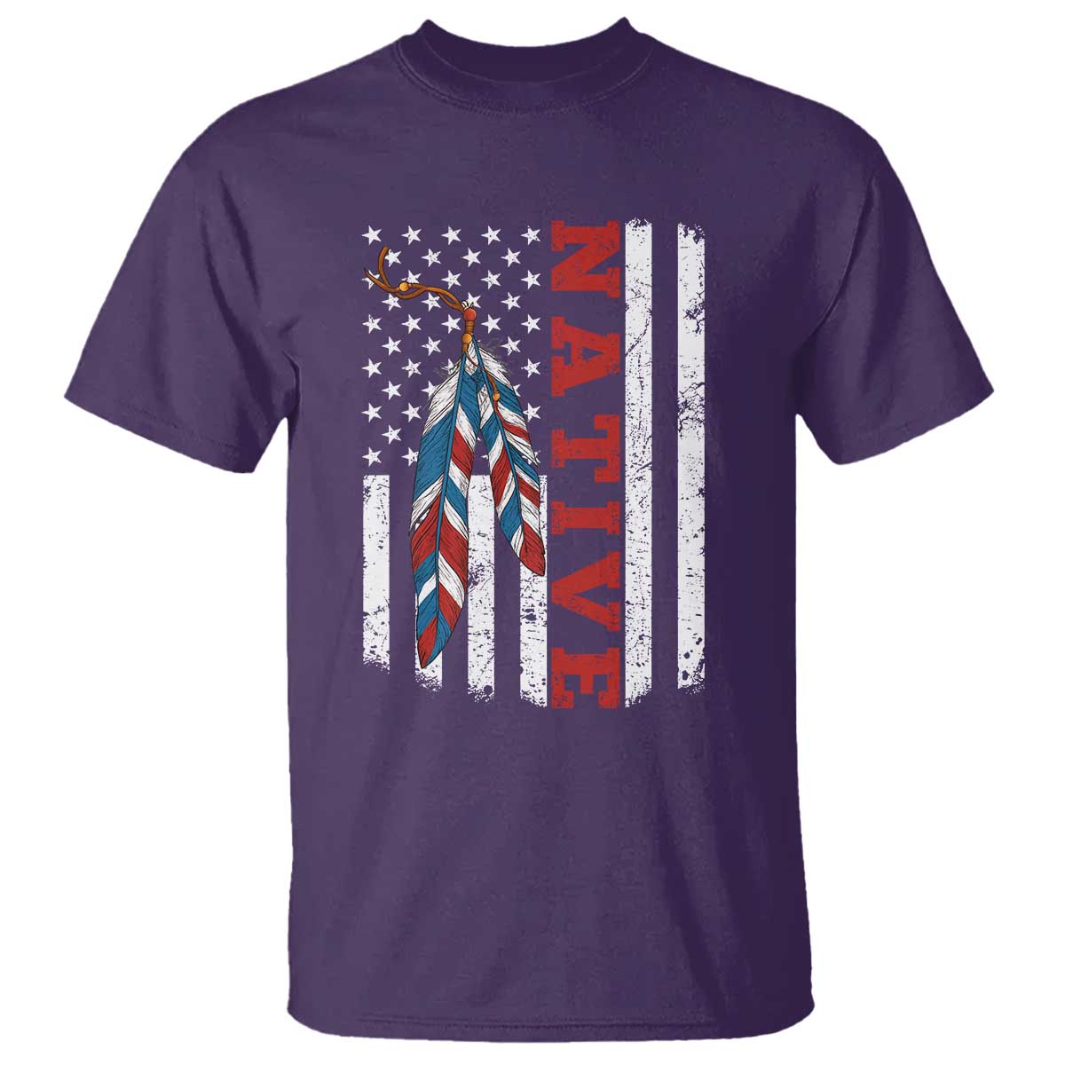 Native American Feathers Vintage USA Flag T Shirt Proud Indigenous People - Wonder Print Shop