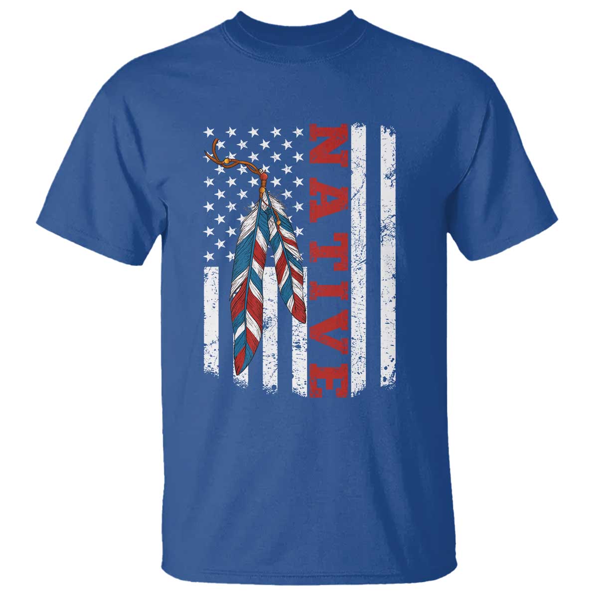 Native American Feathers Vintage USA Flag T Shirt Proud Indigenous People - Wonder Print Shop