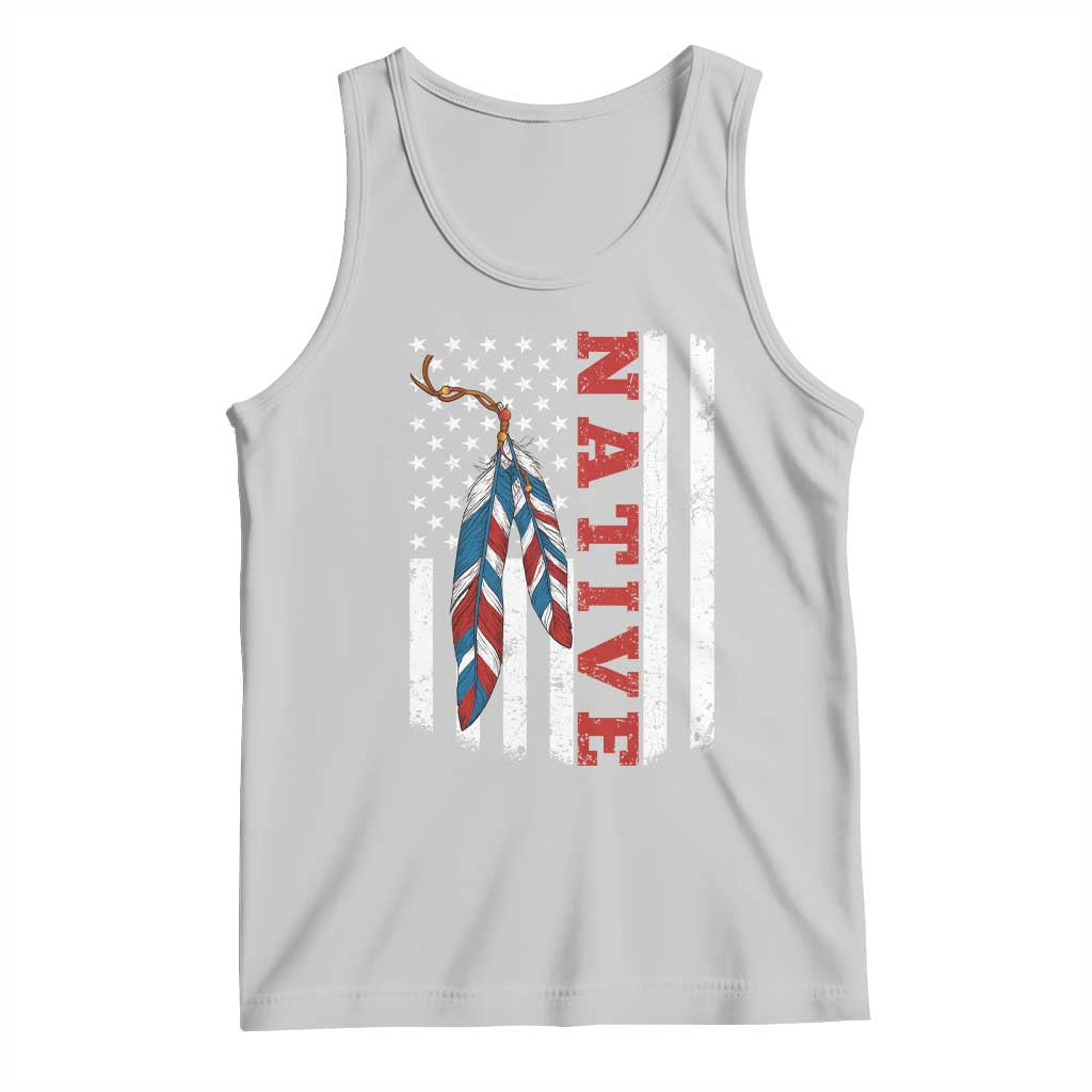 Native American Feathers Vintage USA Flag Tank Top Proud Indigenous People - Wonder Print Shop