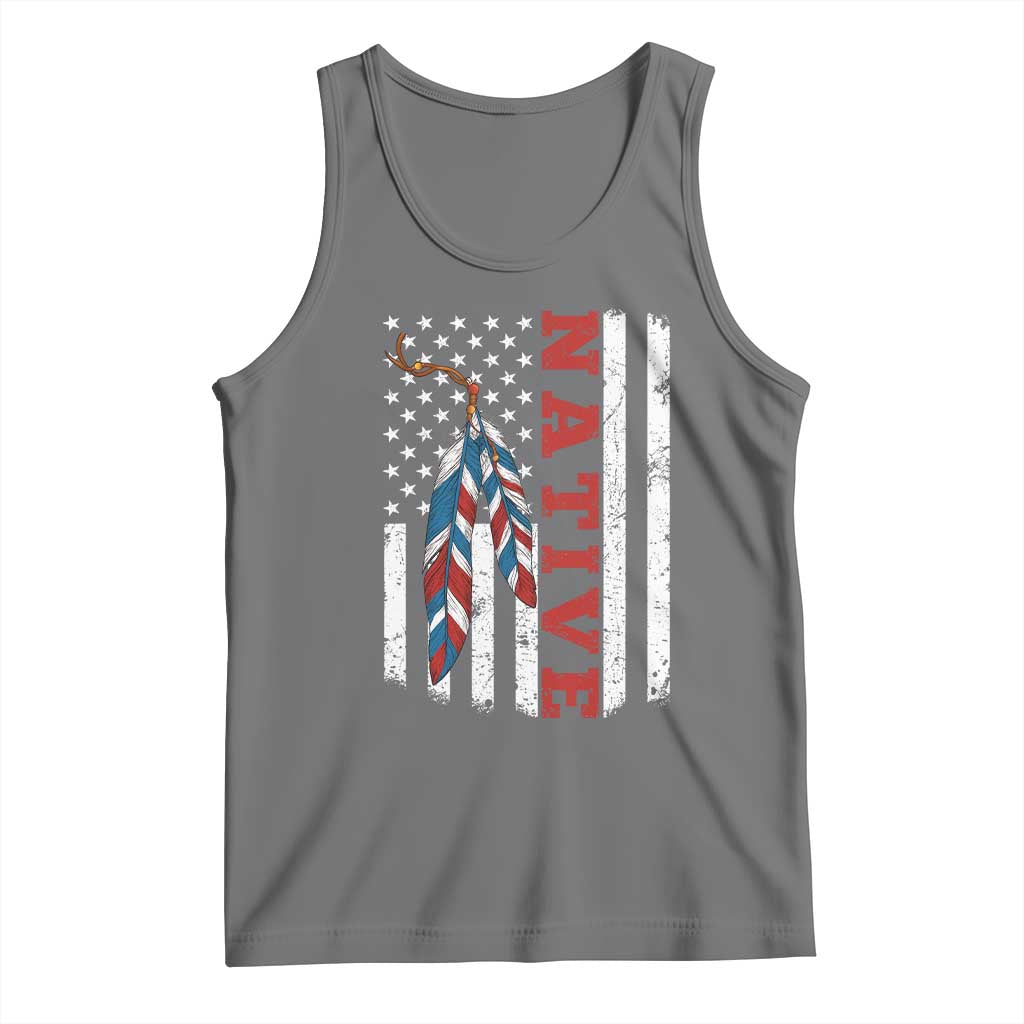 Native American Feathers Vintage USA Flag Tank Top Proud Indigenous People - Wonder Print Shop