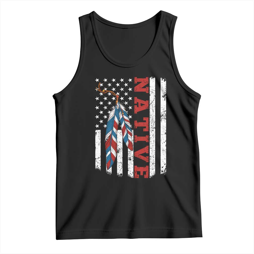 Native American Feathers Vintage USA Flag Tank Top Proud Indigenous People - Wonder Print Shop
