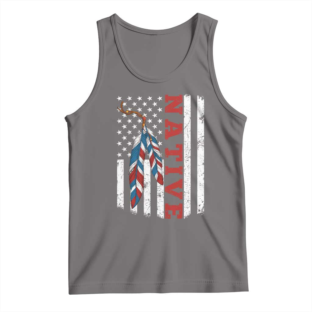 Native American Feathers Vintage USA Flag Tank Top Proud Indigenous People - Wonder Print Shop