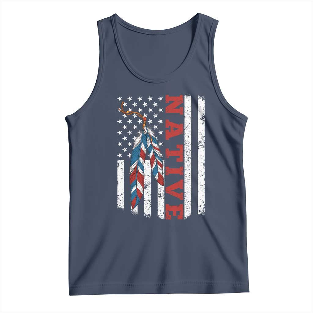 Native American Feathers Vintage USA Flag Tank Top Proud Indigenous People - Wonder Print Shop