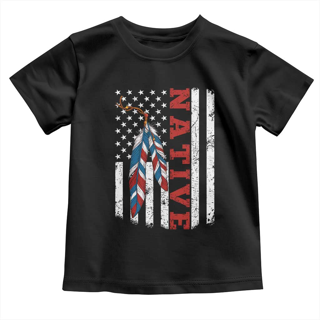 Native American Feathers Vintage USA Flag Toddler T Shirt Proud Indigenous People - Wonder Print Shop