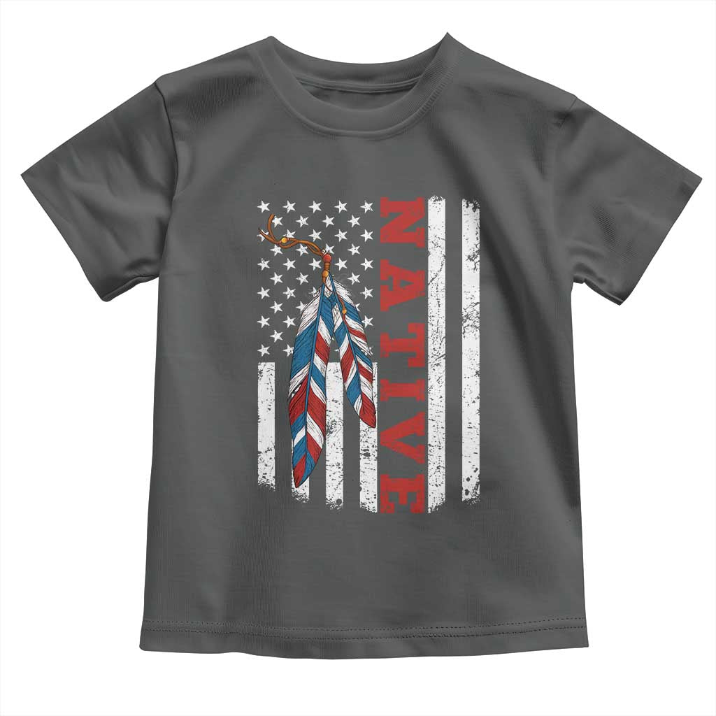Native American Feathers Vintage USA Flag Toddler T Shirt Proud Indigenous People - Wonder Print Shop