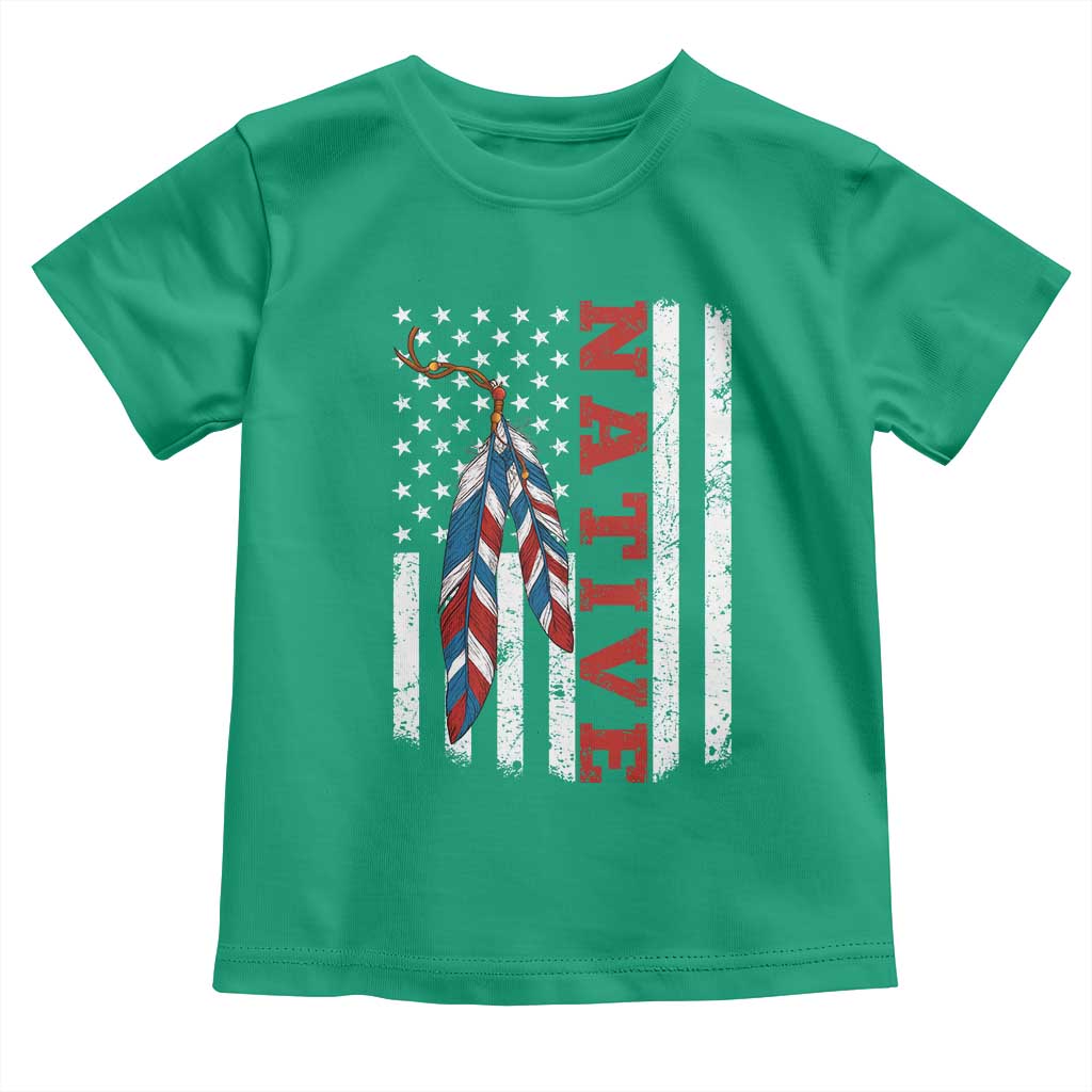 Native American Feathers Vintage USA Flag Toddler T Shirt Proud Indigenous People - Wonder Print Shop