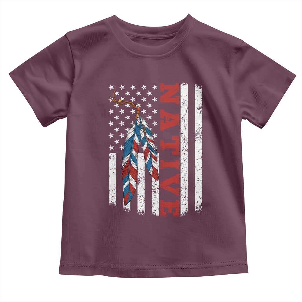 Native American Feathers Vintage USA Flag Toddler T Shirt Proud Indigenous People - Wonder Print Shop