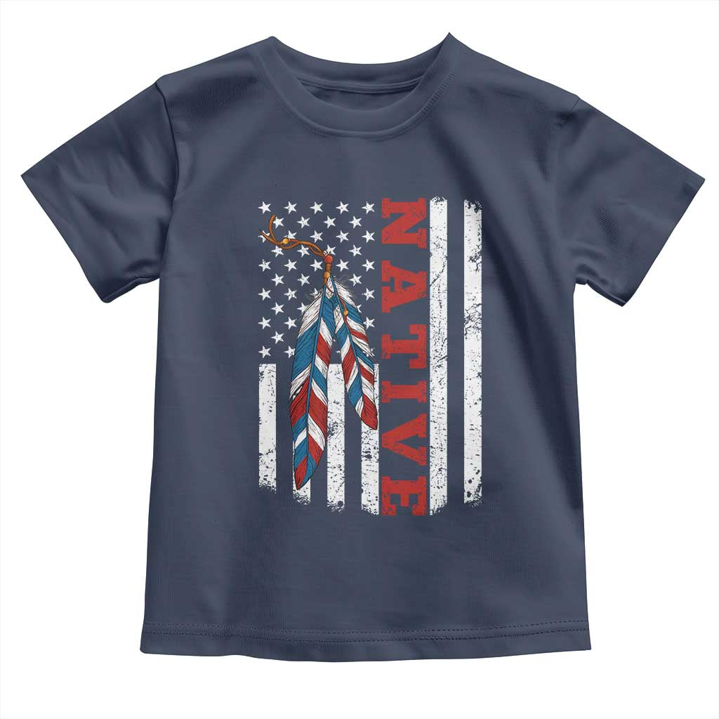 Native American Feathers Vintage USA Flag Toddler T Shirt Proud Indigenous People - Wonder Print Shop