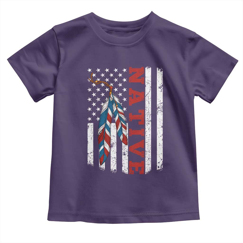 Native American Feathers Vintage USA Flag Toddler T Shirt Proud Indigenous People - Wonder Print Shop