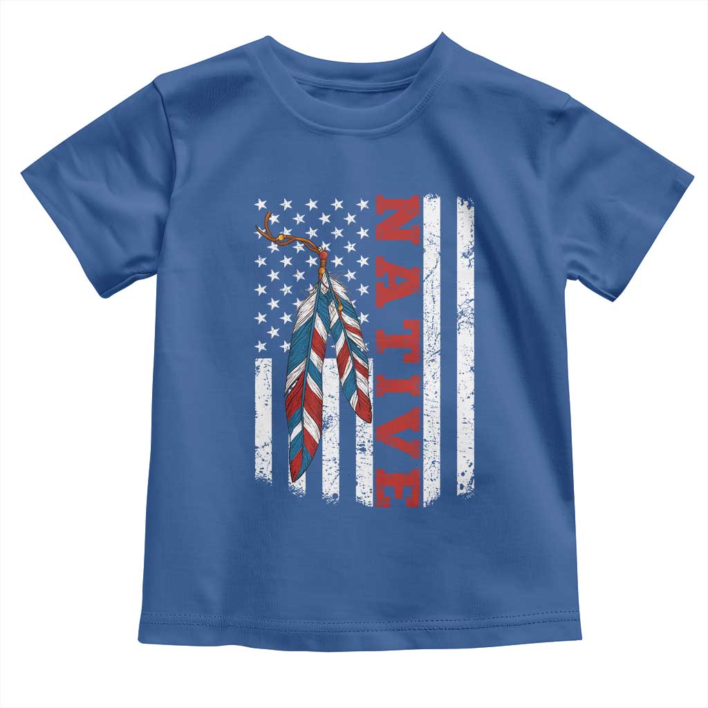 Native American Feathers Vintage USA Flag Toddler T Shirt Proud Indigenous People - Wonder Print Shop